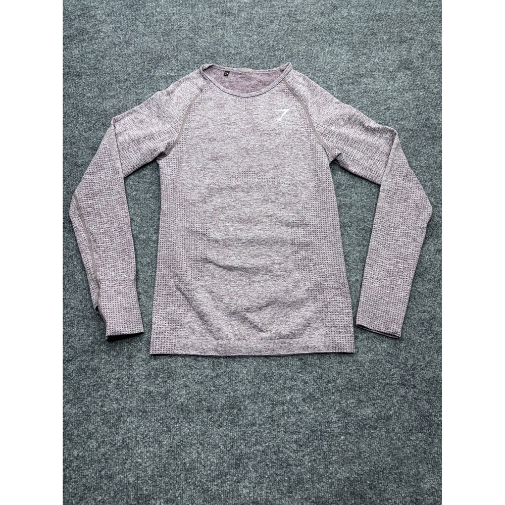 Gymshark Womens Vital Seamless 2.0 Long Sleeve Top Marl Purple Thumbholes Small